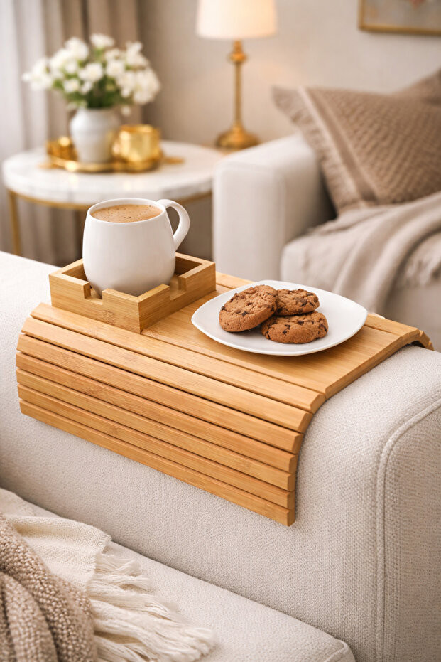 Bambu Koltuk Tepsisi Yan Sehpa 30-35CM