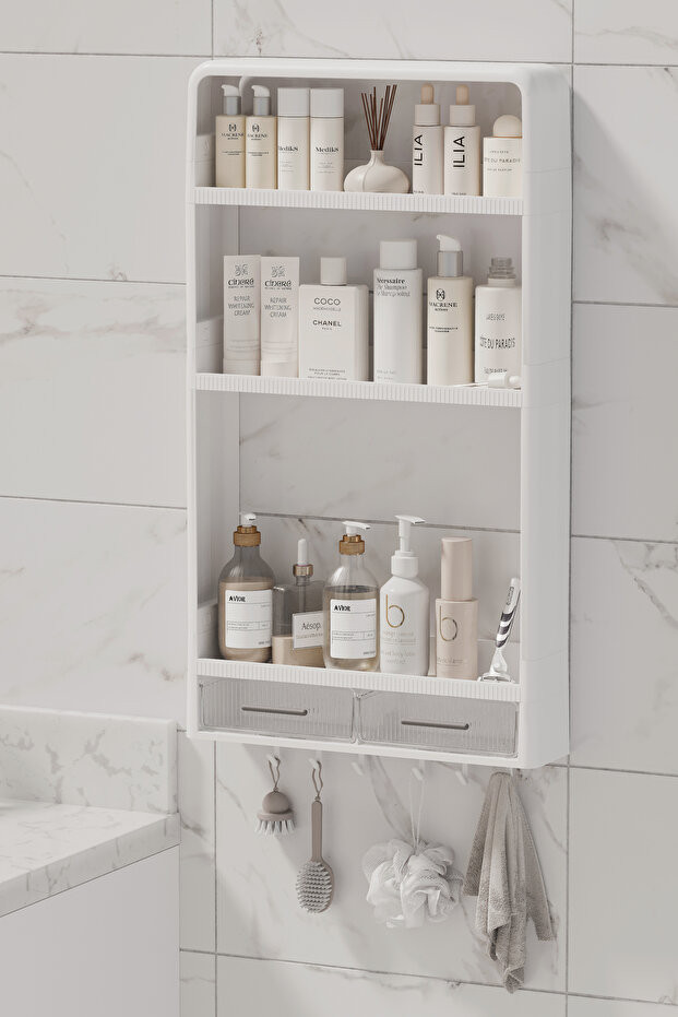 Omaş Tera Yapışkanlı Duvar Rafı Organizer – Banyo, Mutfak ve Duş Alanları İçin Pratik