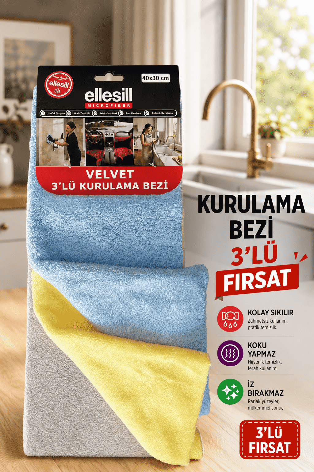ElleSill Velvet 3Lü Kurulama Bezi 40*30 CM