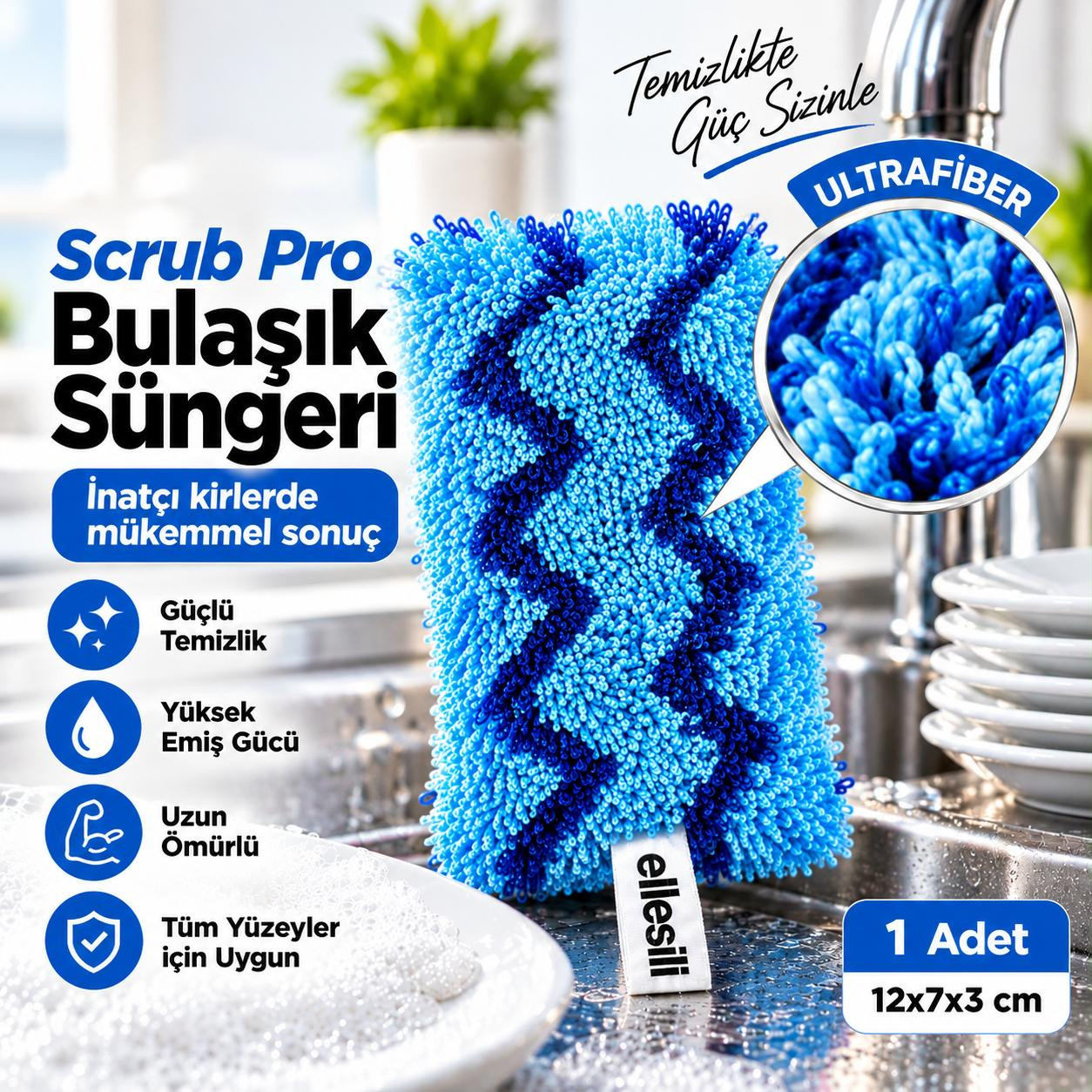 ELLE SİL BULAŞIK SÜNGERİ MAVİ 12*8 CM