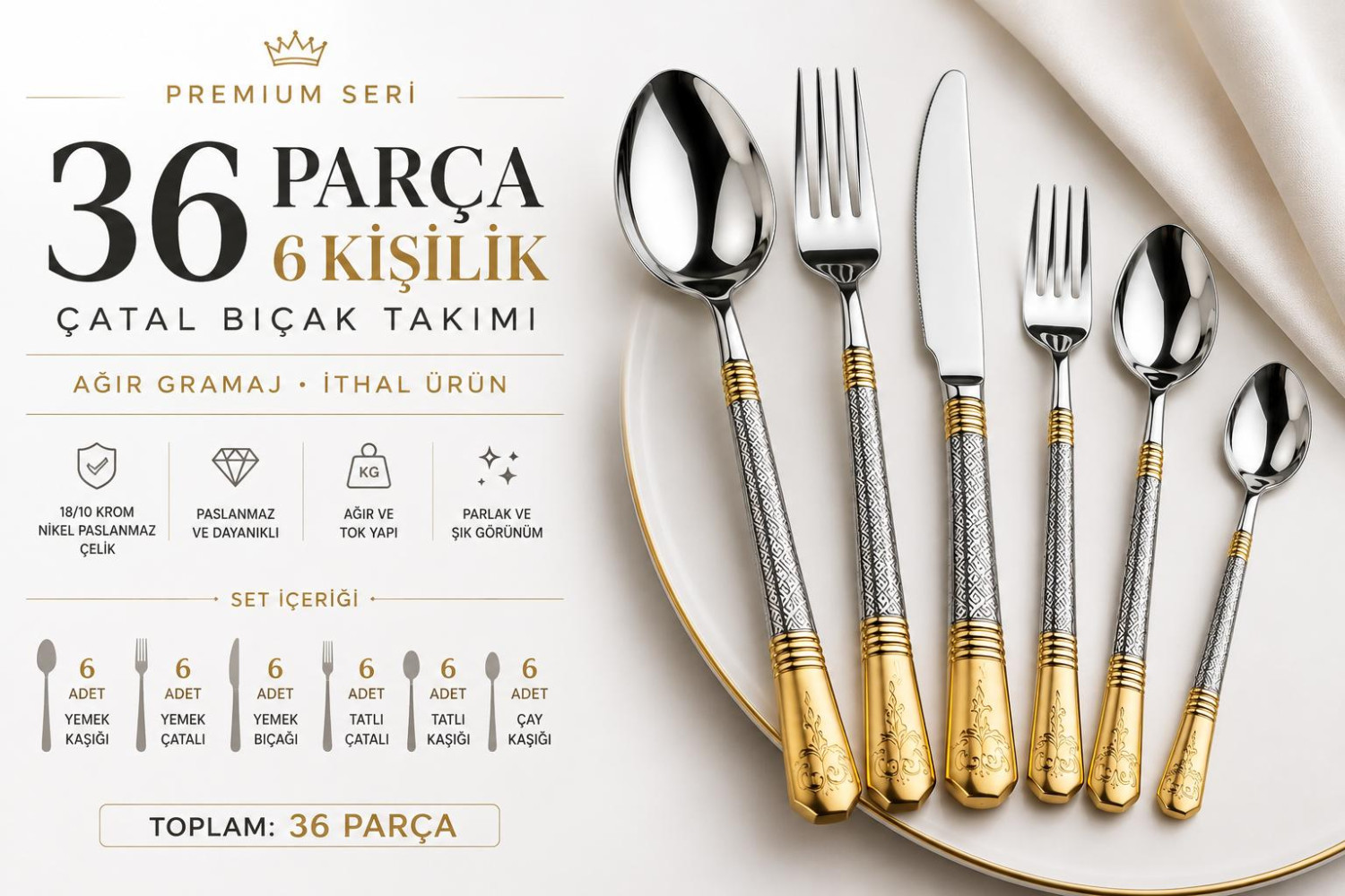 36 PARÇA 6 KİŞİLİK ÇATAL BIÇAK TAKIMI