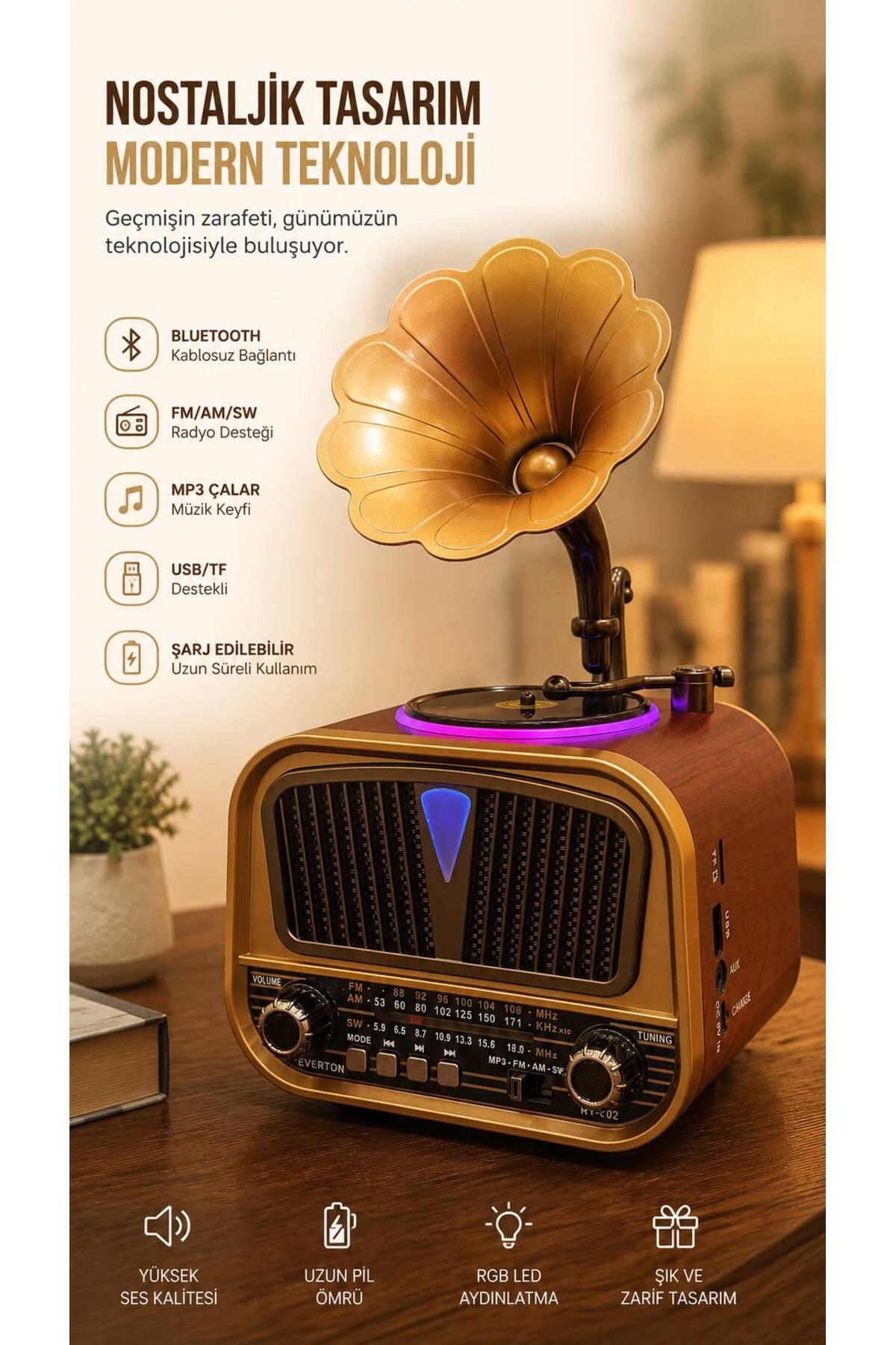 Everton RT-602 Nostaljik Gramofon Dekoratif Müzik Kutusu ( Radyo )