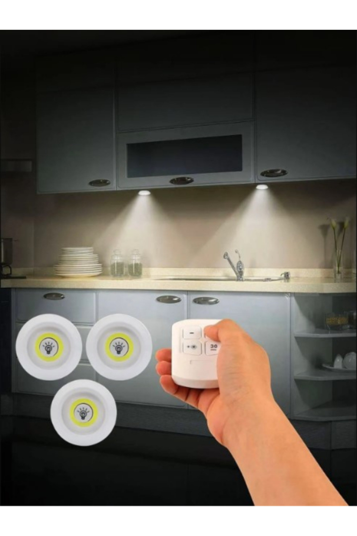 3Lü Kumandalı Pilli Led Spot Işık Kablosuz SET