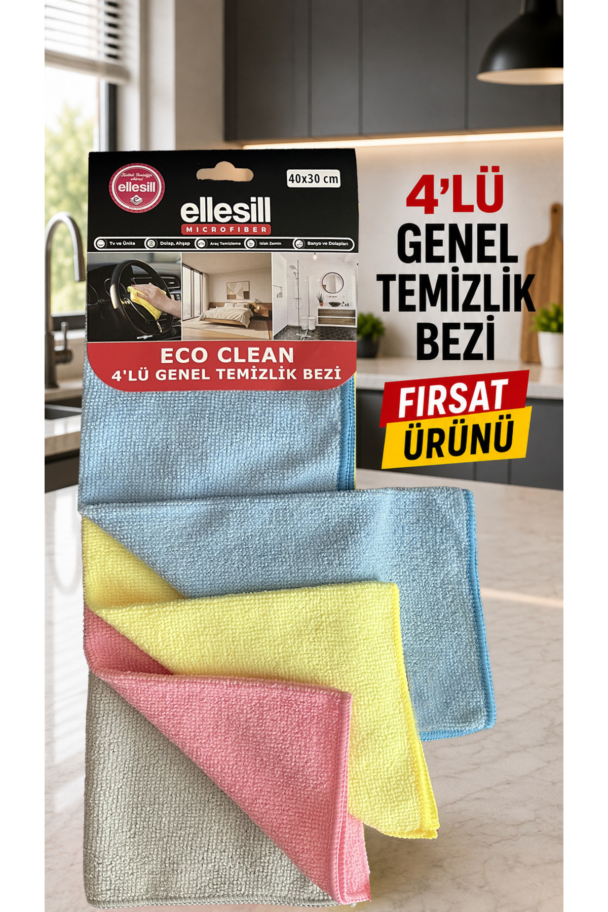 ElleSill EcoClean 4Lü Genel Temizlik Bezi 40*30 CM