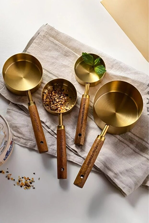 Vasto Gold Ahşap Saplı 4 Lü Ölçü Kaşığı Büyük Boy