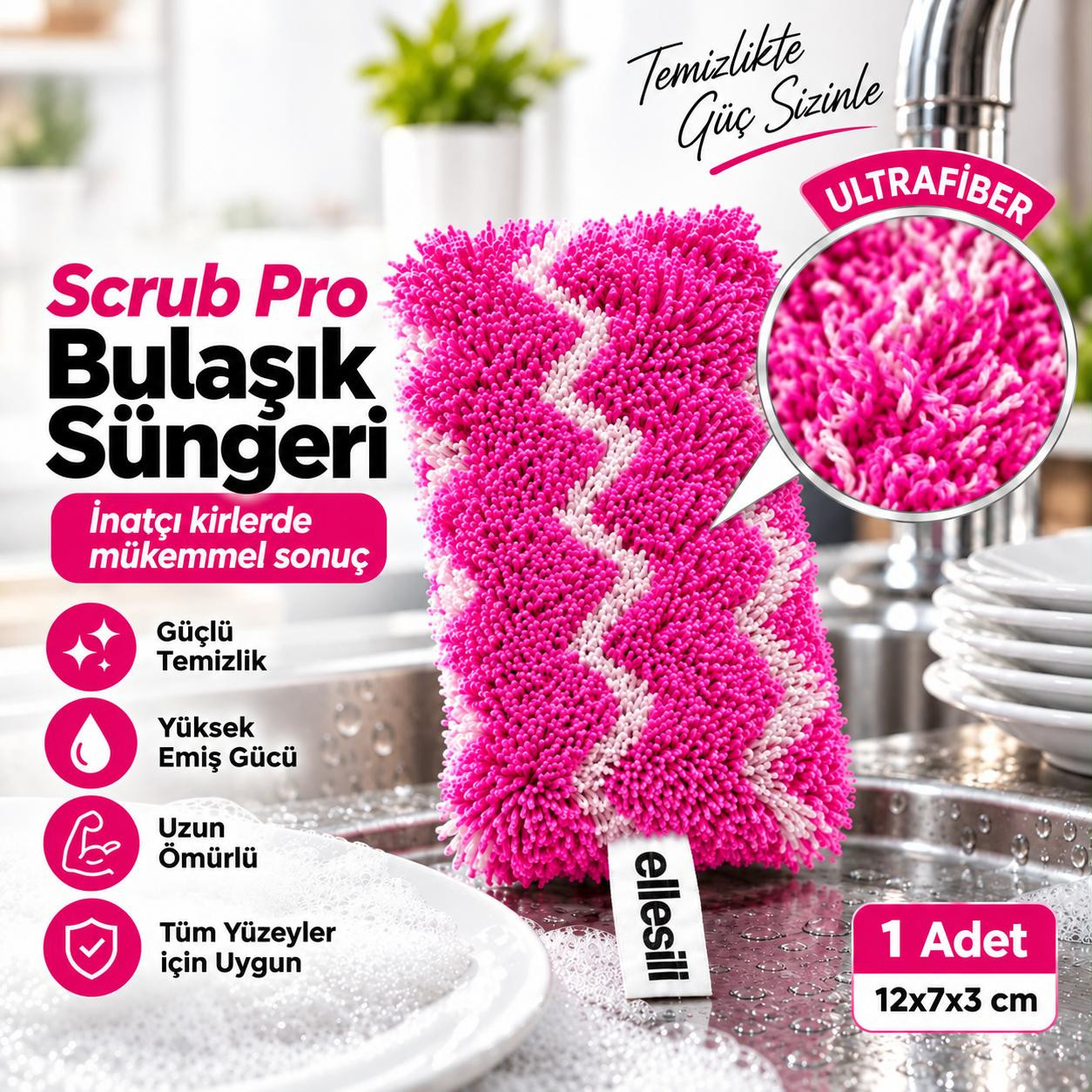 ELLE SİL BULAŞIK SÜNGERİ PEMBE 12*8 CM